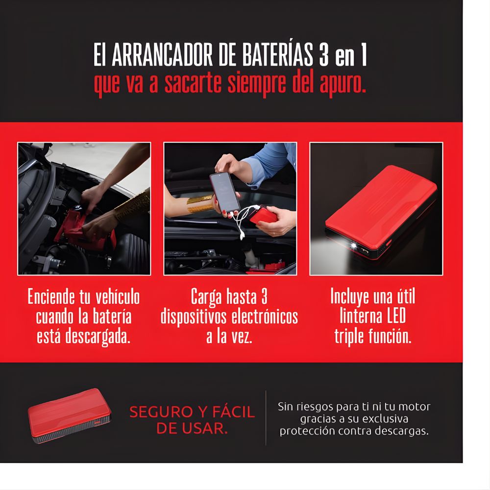 Arrancador Baterías Portátil 3 en 1