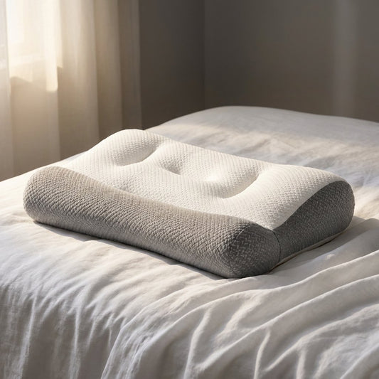 Almohada cervical ergonomica ComfortSleep sobre cama blanca