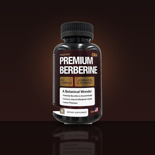 Premium Berberine 60 capsulas, frasco de la marca Megneta