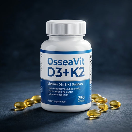 OsseaVit D3+K2 suplemento vitamina D3 5000 IU K2 100mcg 250 softgels huesos fuertes