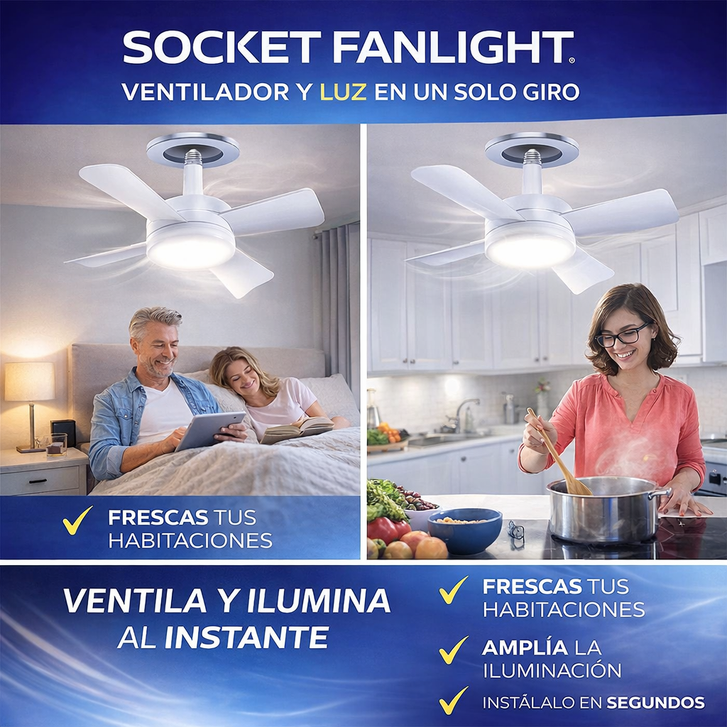 ❄️ Socket Fanlight 2 en 1 — Refresca e ilumina tu espacio en segundos