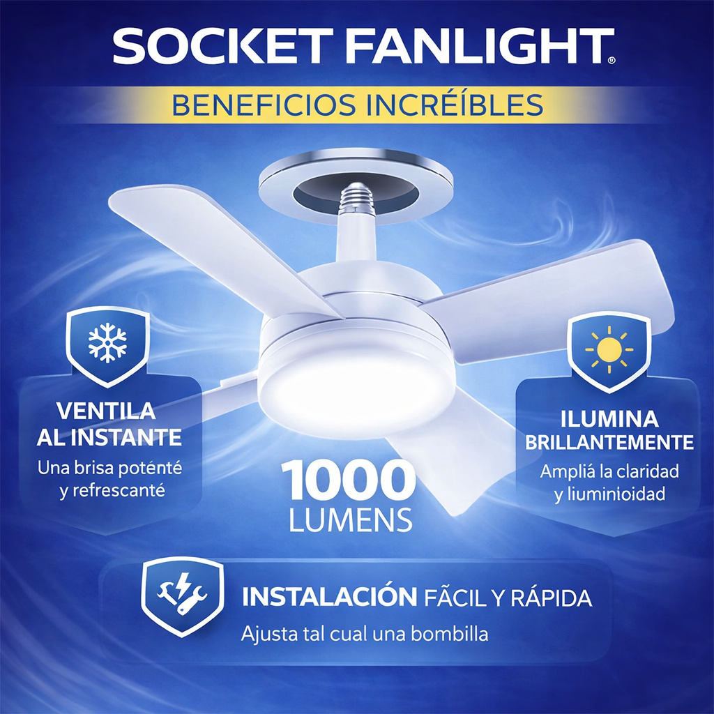 ❄️ Socket Fanlight 2 en 1 — Refresca e ilumina tu espacio en segundos