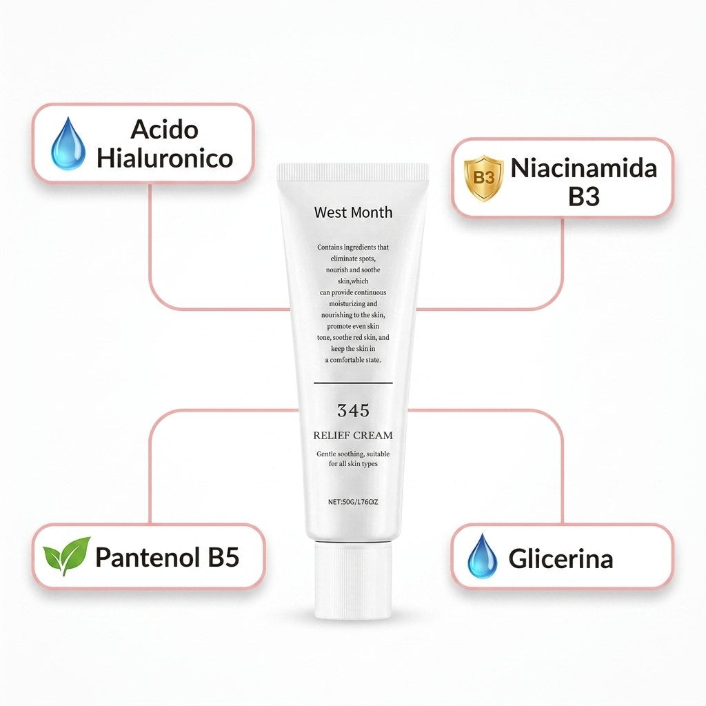 Ingredientes 345 Relief Cream acido hialuronico niacinamida pantenol glicerina 4 activos clave
