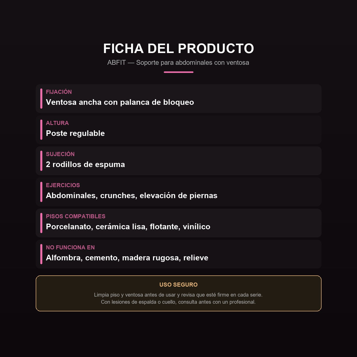 Ficha del soporte ABFIT y en que pisos funciona
