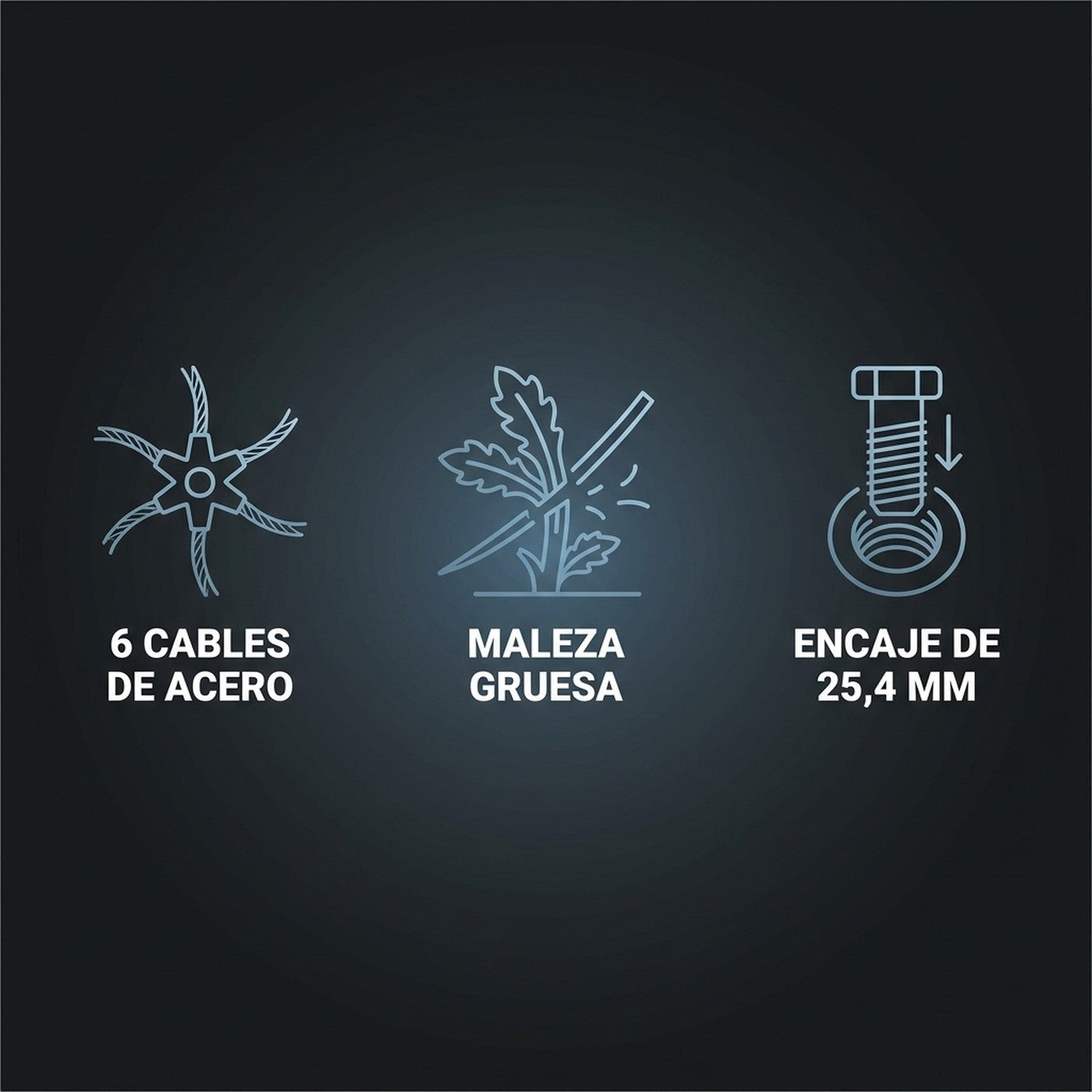 6 cables de acero, maleza gruesa, encaje de 25,4 mm