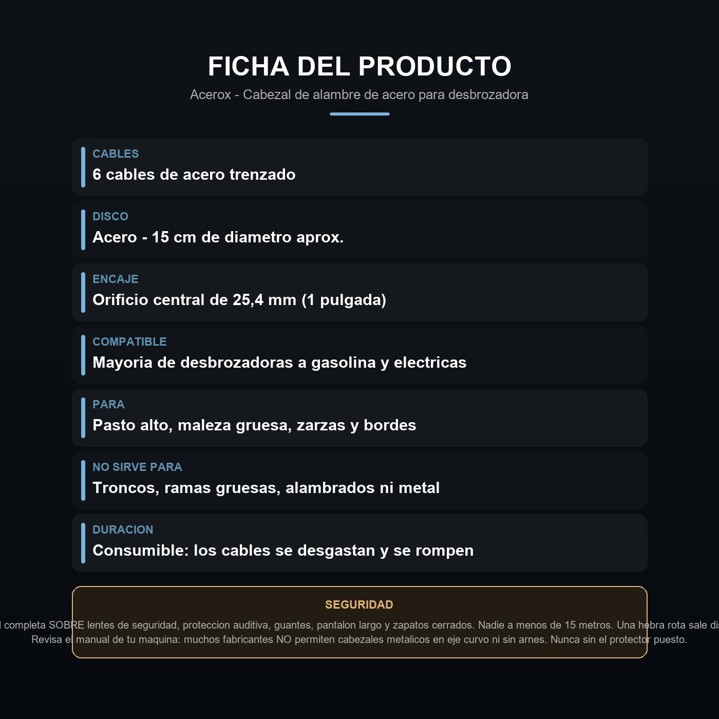 Ficha: medidas, encaje, compatibilidad y uso seguro