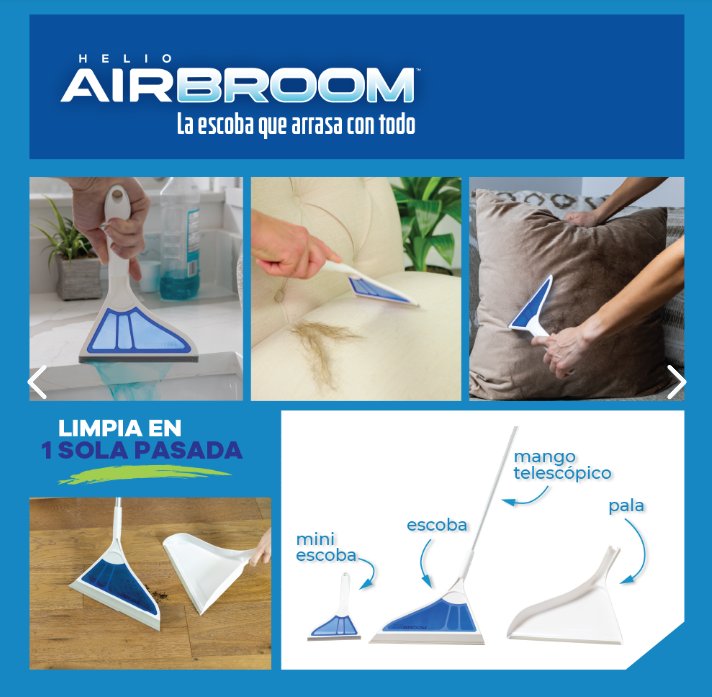 Helio AirBroom set 4 piezas: mini escoba, escoba, mango telescopico y pala - limpia en 1 sola pasada