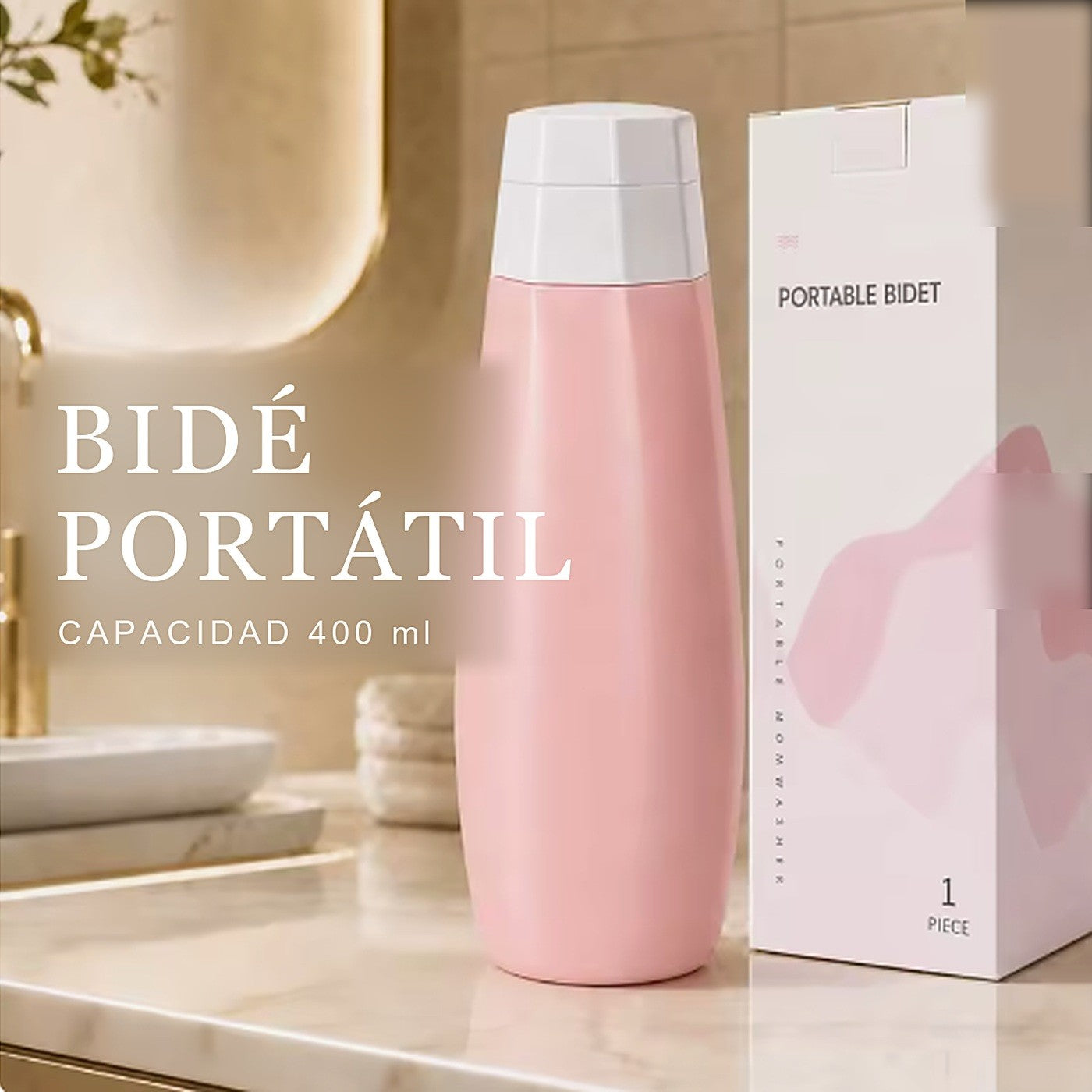 Bide portatil de 400 ml, color rosado