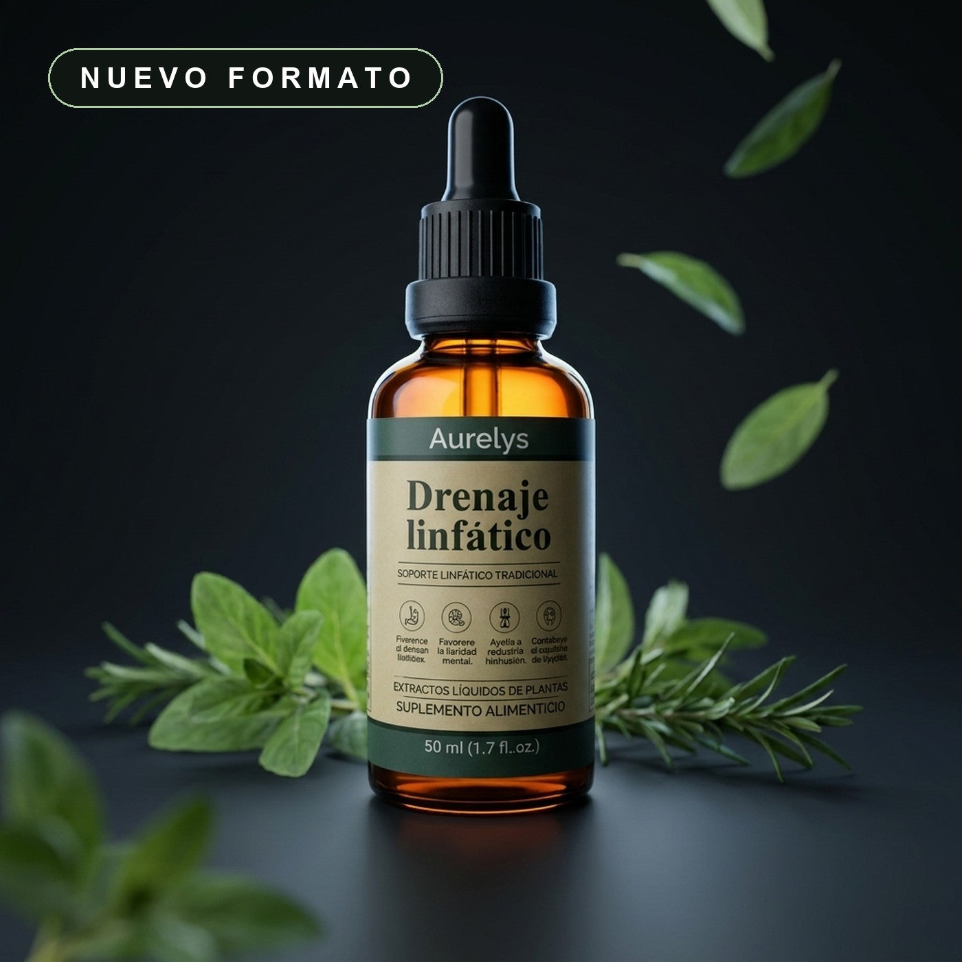 Aurelys Drenaje linfatico en gotas, frasco ambar de 50 ml con gotero, nuevo formato