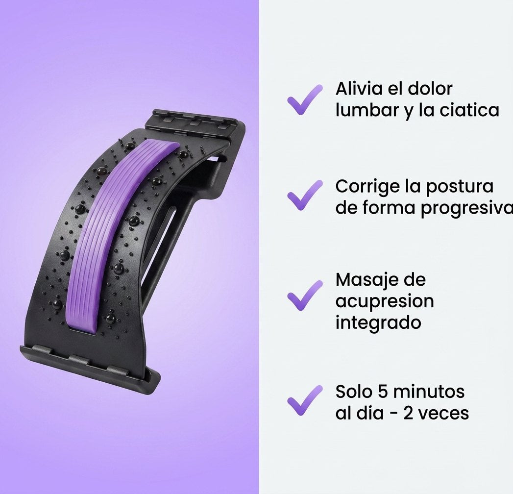 Beneficios BACKZEN: alivia dolor lumbar, corrige postura, acupresión, 5 minutos al día