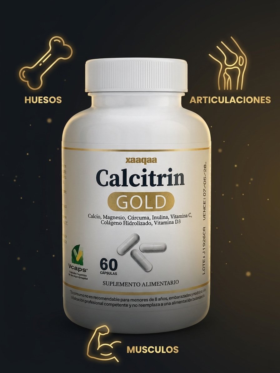 Calcitrin Gold 7 ingredientes calcio magnesio curcuma inulina vitamina C colageno vitamina D3