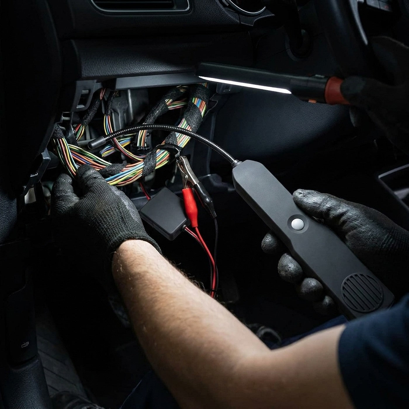 Rastreando el mazo de cables con la sonda flexible