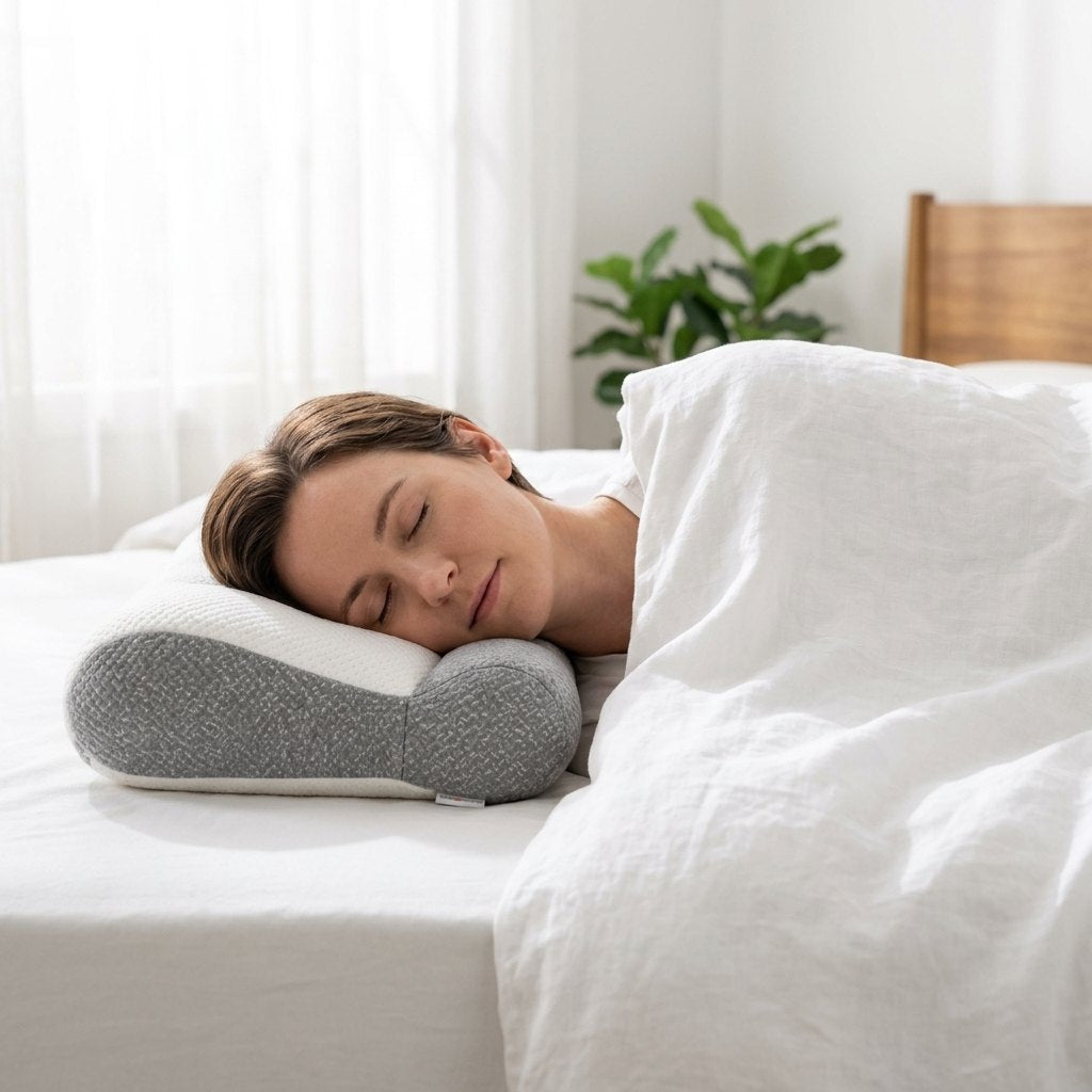 Persona durmiendo de lado con almohada cervical ComfortSleep