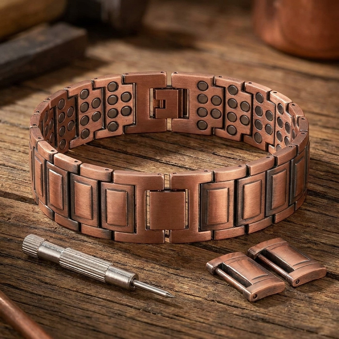 La pulsera se ajusta quitando eslabones con la herramienta incluida