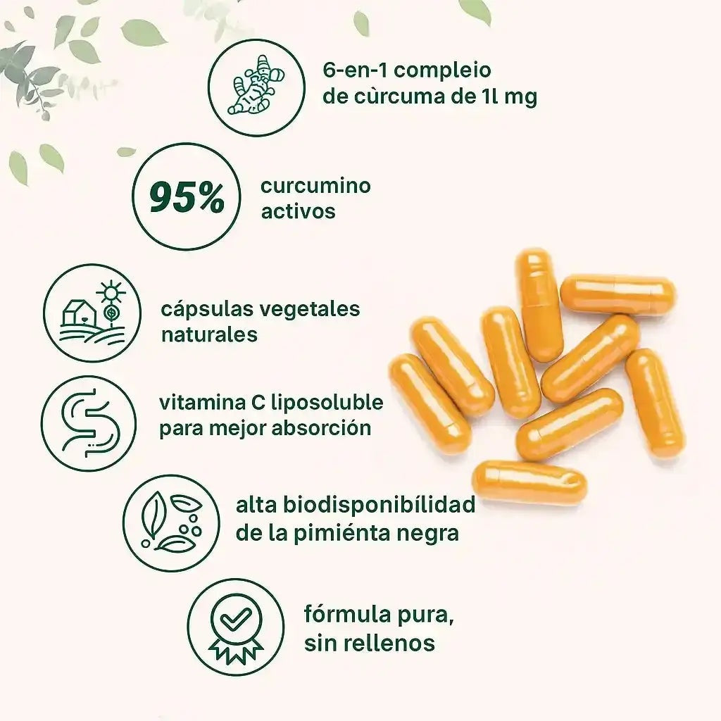 95% de curcuminoides, capsulas vegetales, sin rellenos