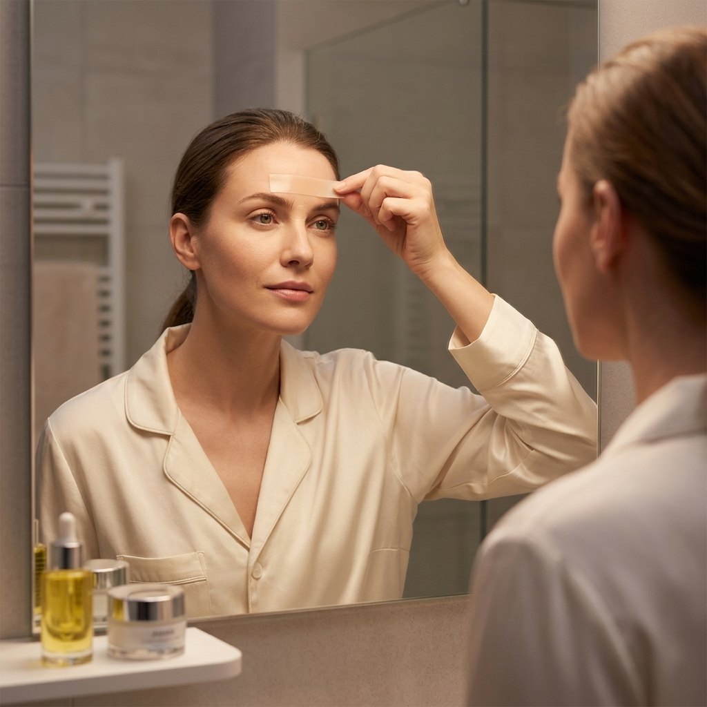 Mujer aplicando cinta de silicona DERMASEAL en su rutina nocturna