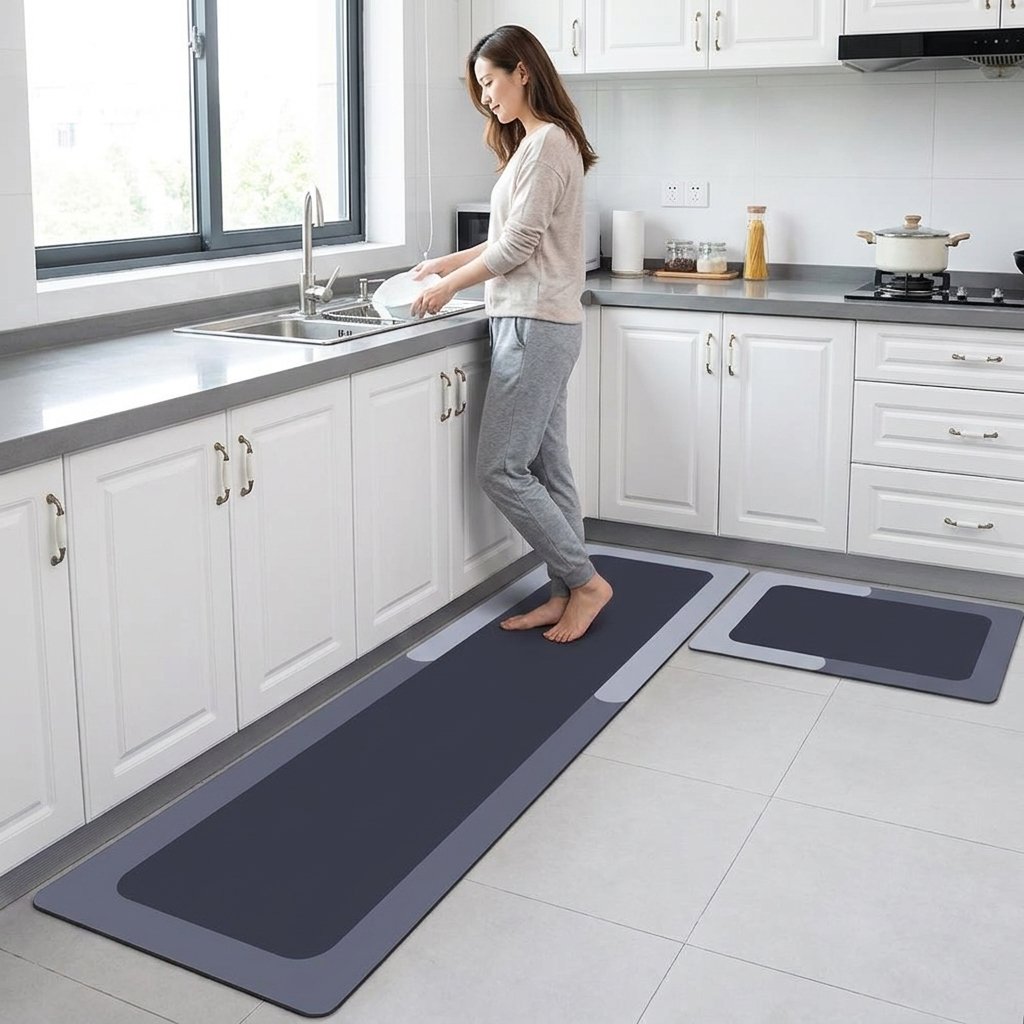 Tapetes DryZone Pro instalados en cocina moderna piso seco seguro sin resbalones