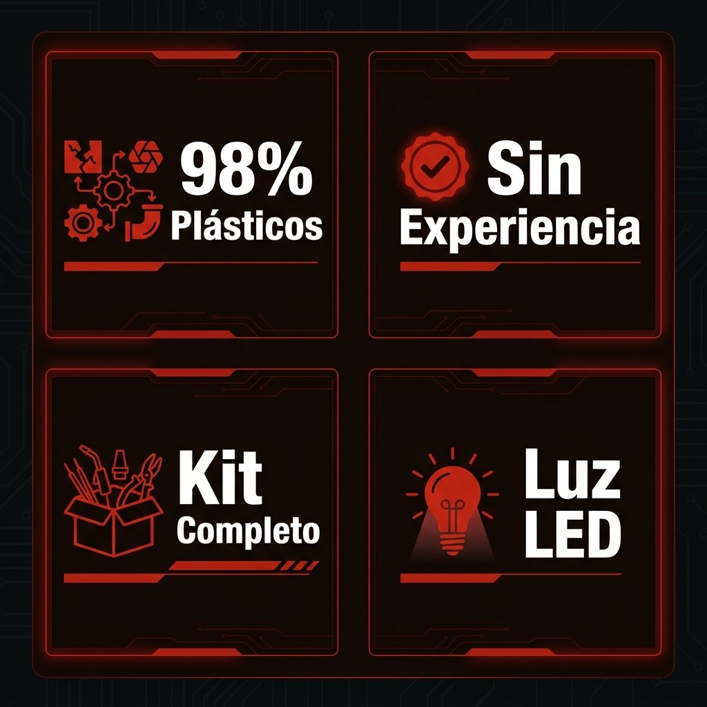Beneficios FIXAR: 98% plasticos, Sin experiencia, Kit completo, Luz LED