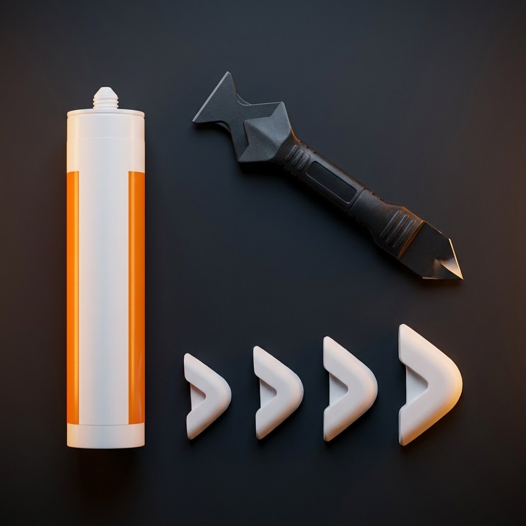 Las 5 puntas del raspador FIXPRO junto al cartucho de silicona incluido