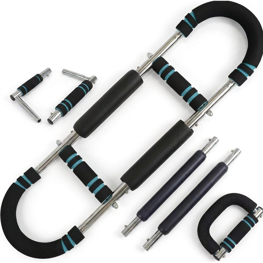 FlexBar barra ajustable ejercicios brazos triceps biceps pecho acero foam negro teal entrenamiento casa