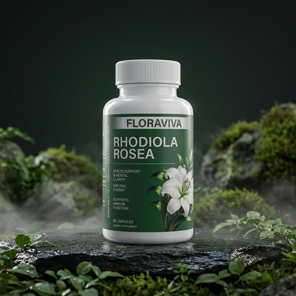 FloraViva Rhodiola Rosea frasco 60 capsulas suplemento adaptogeno vegano sin gluten
