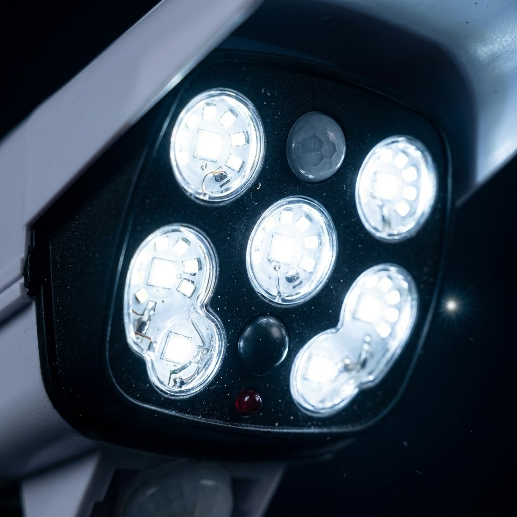 Detalle macro de los 77 LEDs y sensor de movimiento