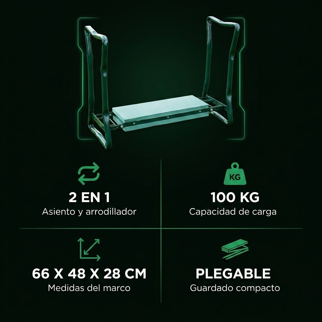 GardenEase especificaciones 66x48x28cm asiento 40x20cm acero 100kg plegable 2 en 1