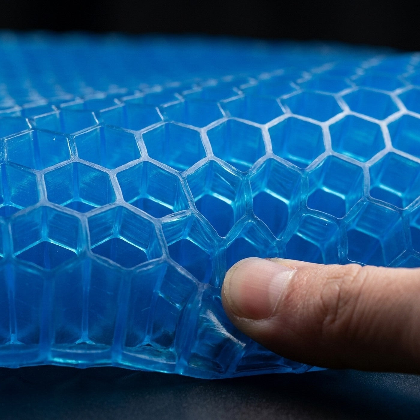 Detalle del panal de gel flexible que cede al presionar