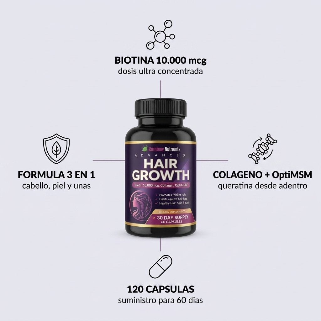 Especificaciones: Biotina 10.000mcg, Colágeno, OptiMSM, 120 cápsulas