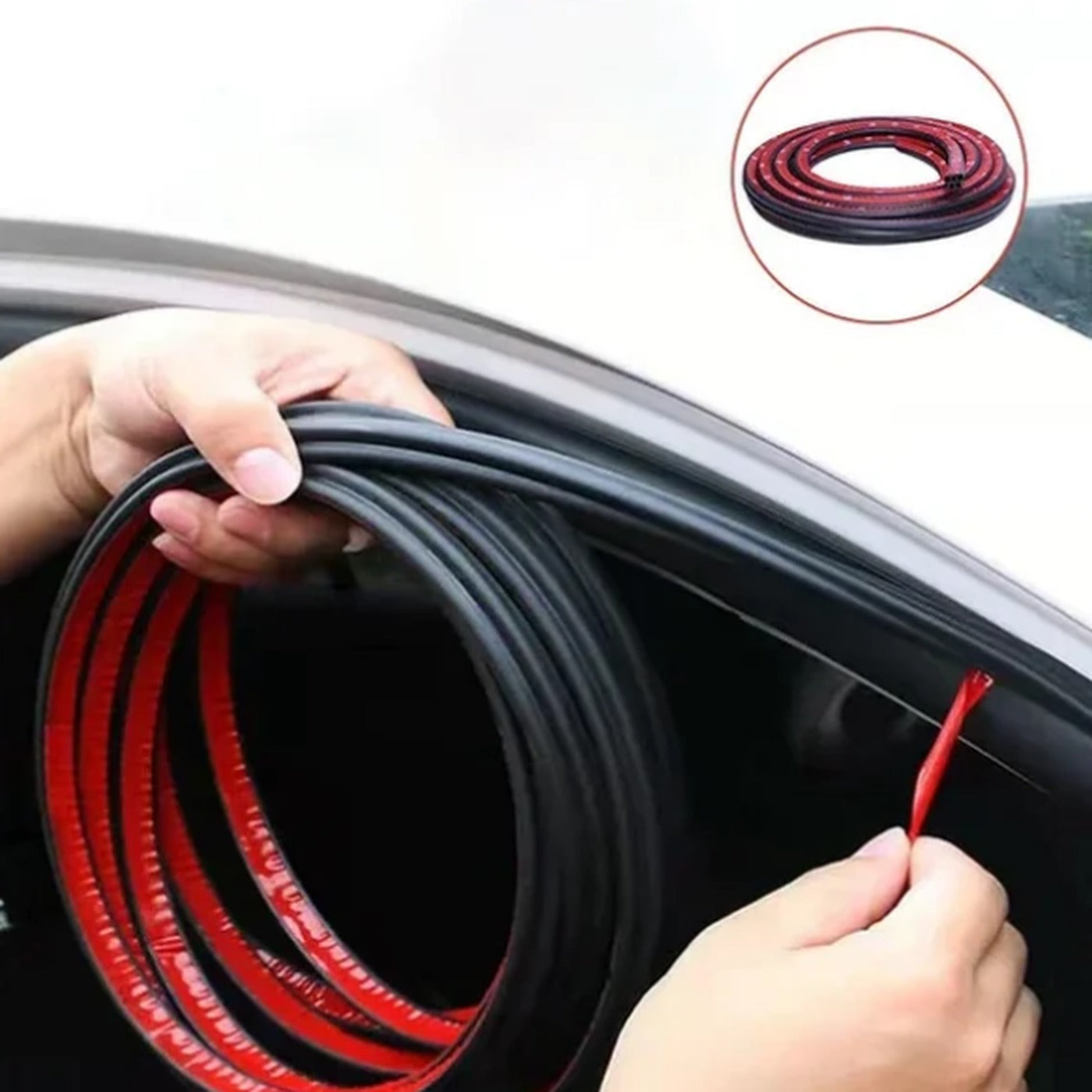 Colocando el burlete en el marco de la puerta del auto