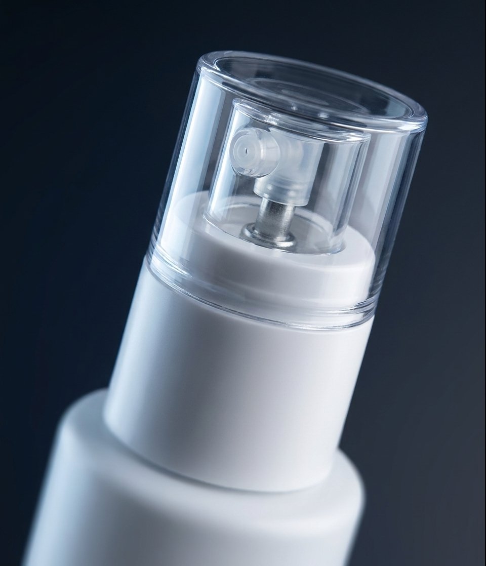 Detalle del dosificador tipo pump del frasco de 30 ml para aplicacion localizada