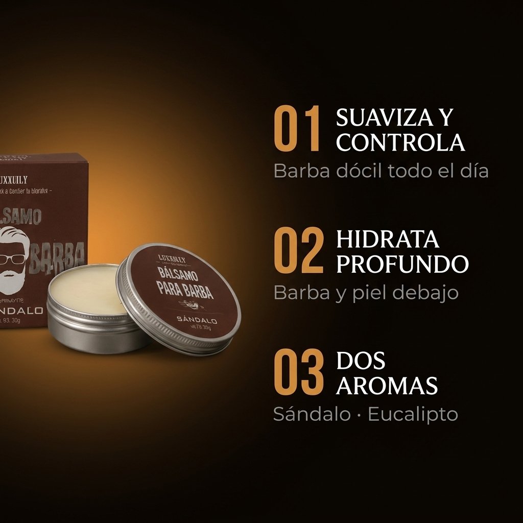 Beneficios LUXXULY suaviza controla hidrata profundo dos aromas sándalo eucalipto
