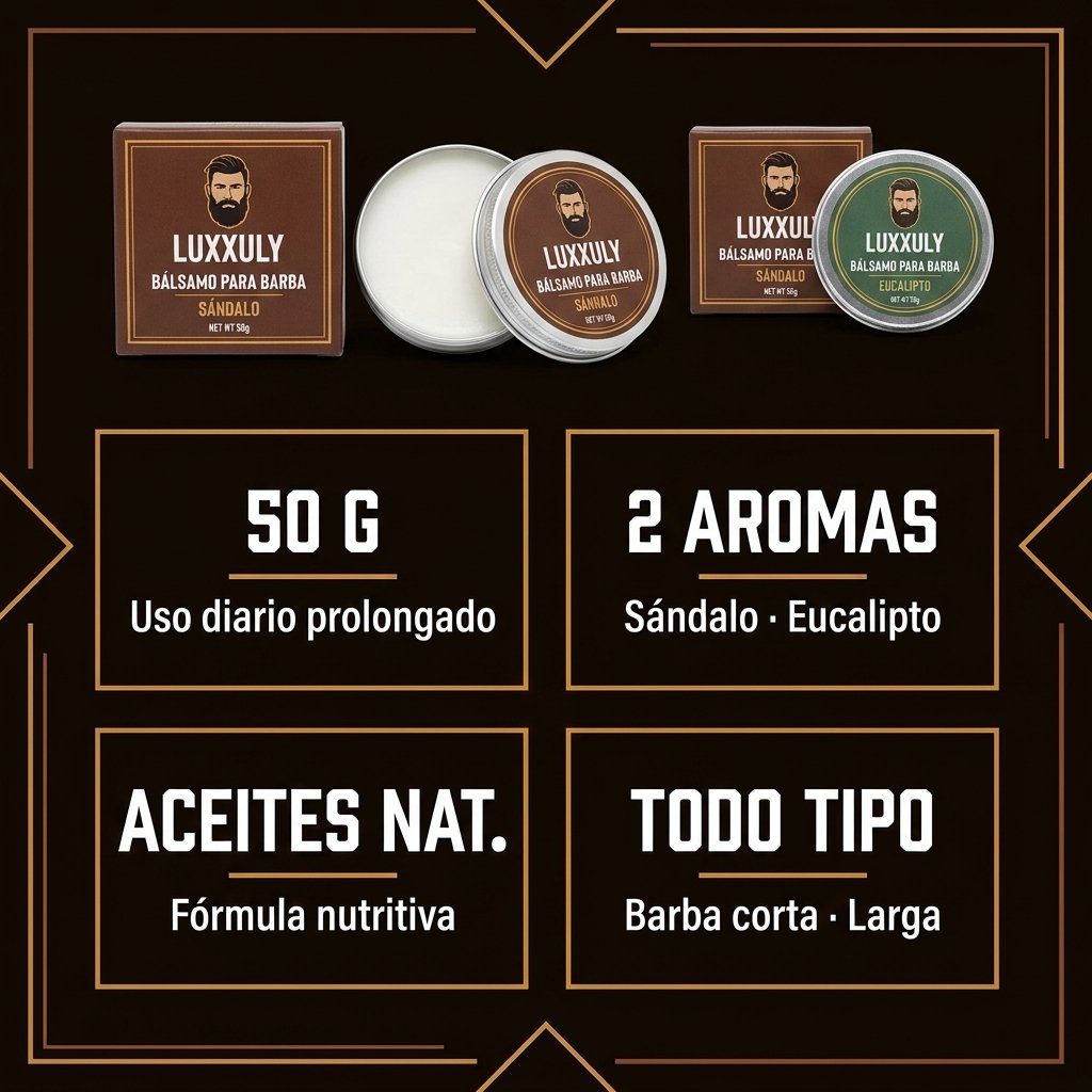 50g dos aromas sándalo eucalipto aceites naturales todo tipo de barba LUXXULY