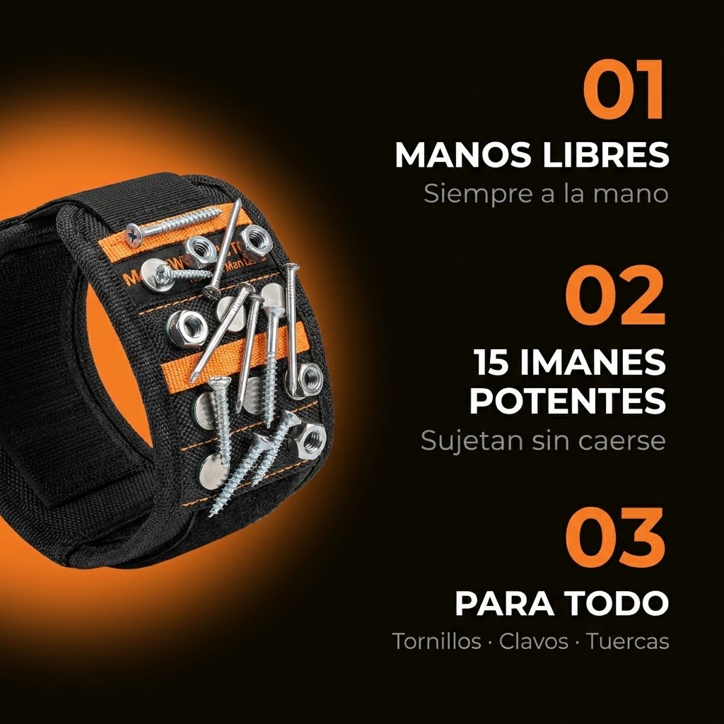 Beneficios MAGWRIST manos libres 15 imanes potentes tornillos clavos tuercas siempre a mano