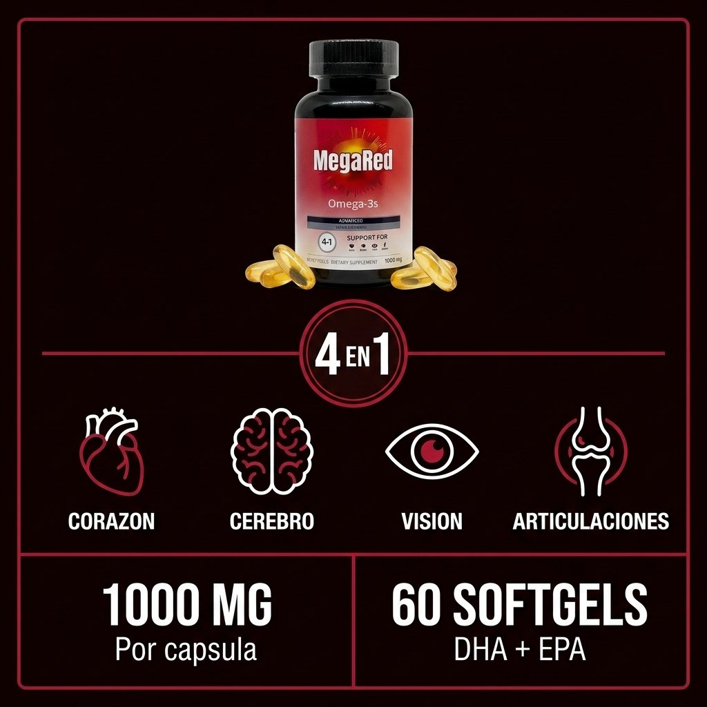 MegaRed 4 en 1 corazón cerebro visión articulaciones 1000 mg 60 softgels DHA EPA