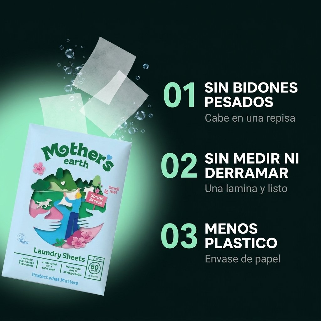 Beneficios Mother's Earth sin botellas sin derrames ocupa poco espacio ideal viajes