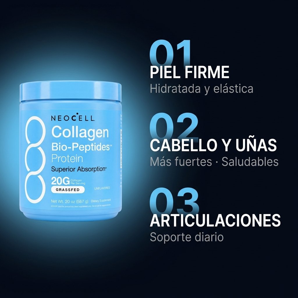 Beneficios NEOCELL piel firme cabello uñas articulaciones colágeno diario