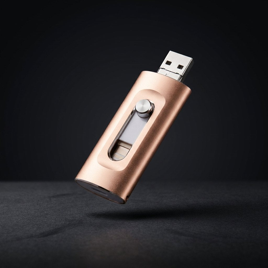 Memoria USB 3.0 3 en 1 NEXDRIVE 128GB rose-gold sobre fondo oscuro