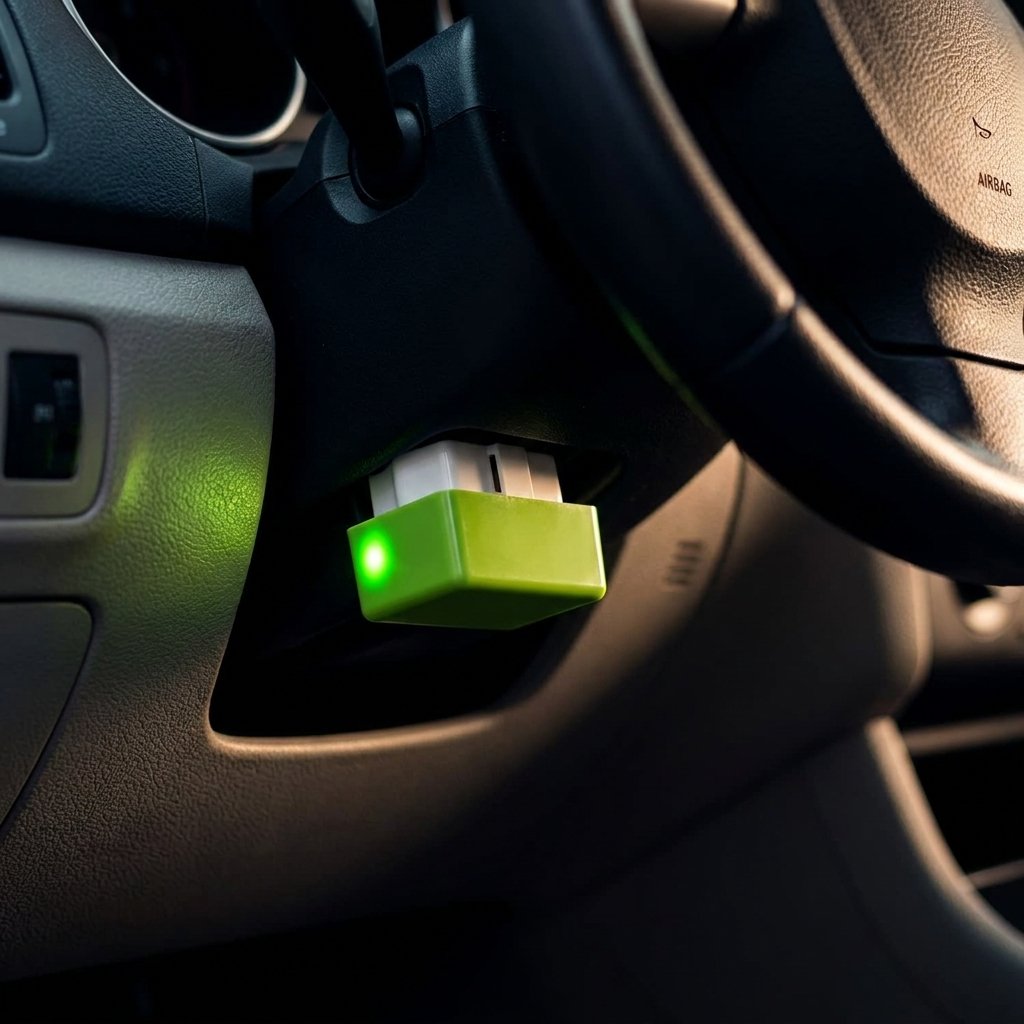 Chip OBD2 conectado al puerto diagnóstico del auto instalación plug and drive sin herramientas