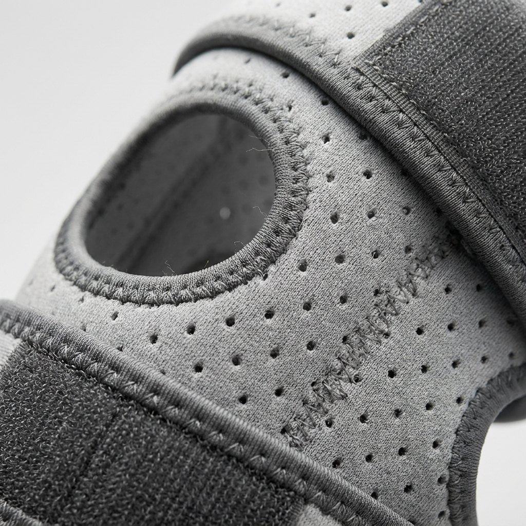Detalle neopreno perforado OrthoFlex ventilacion patela abierta correas velcro ajuste