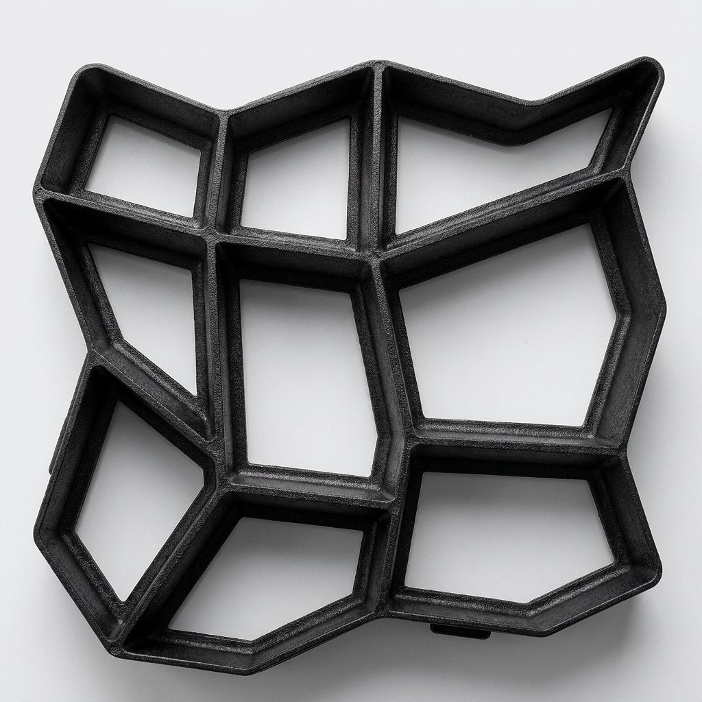 Detalle molde PathMaker polipropileno negro rejilla geometrica efecto piedra natural resistente