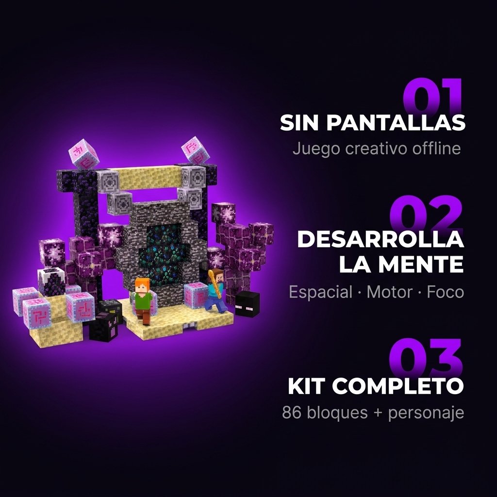 Beneficios PIXELCRAFT sin pantallas desarrollo mental kit completo 86 bloques personaje
