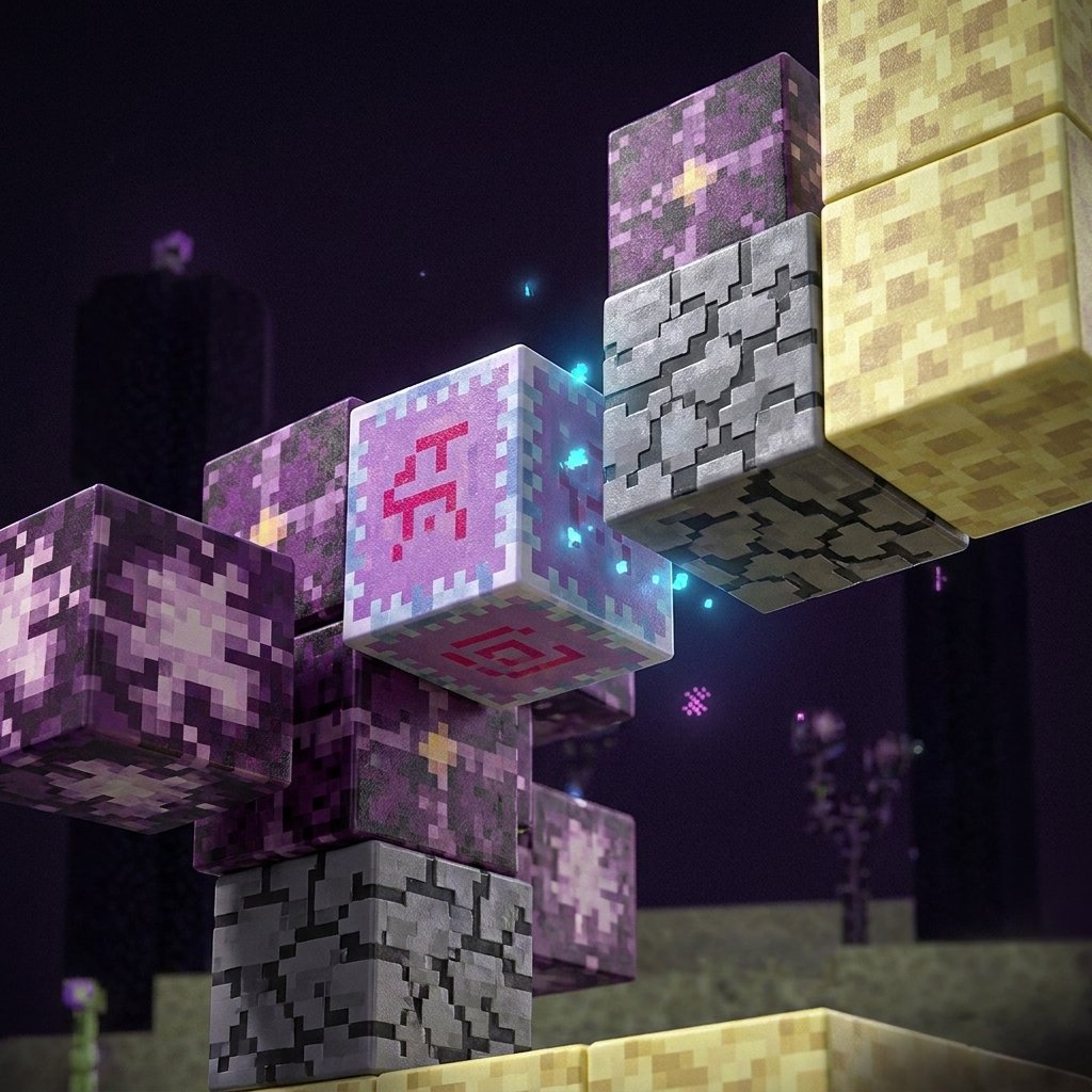 Cubos magnéticos pixelados Minecraft Endstone obsidiana conexión magnética detalle textura
