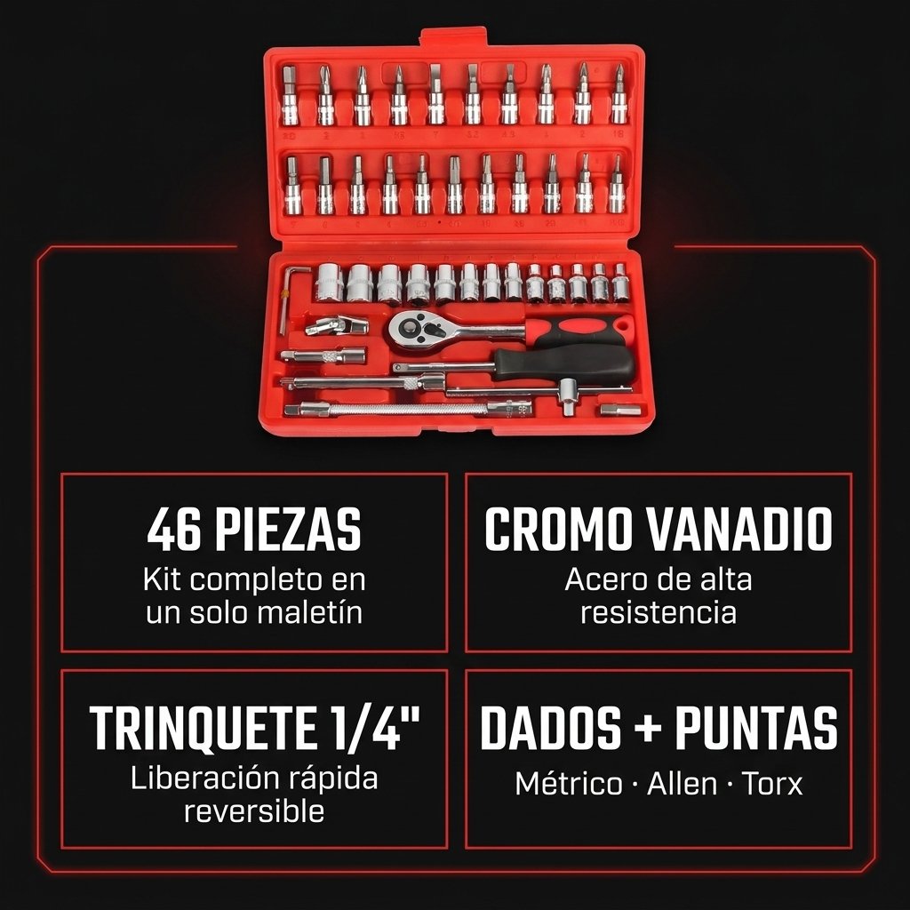 46 piezas cromo vanadio trinquete dados métricos Allen Torx puntas destornillador