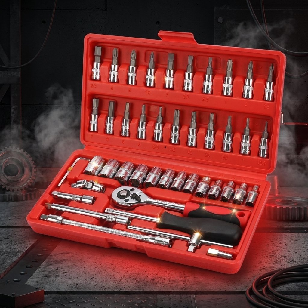 Kit maletín 46 piezas PROKIT rojo abierto trinquete dados herramientas profesional