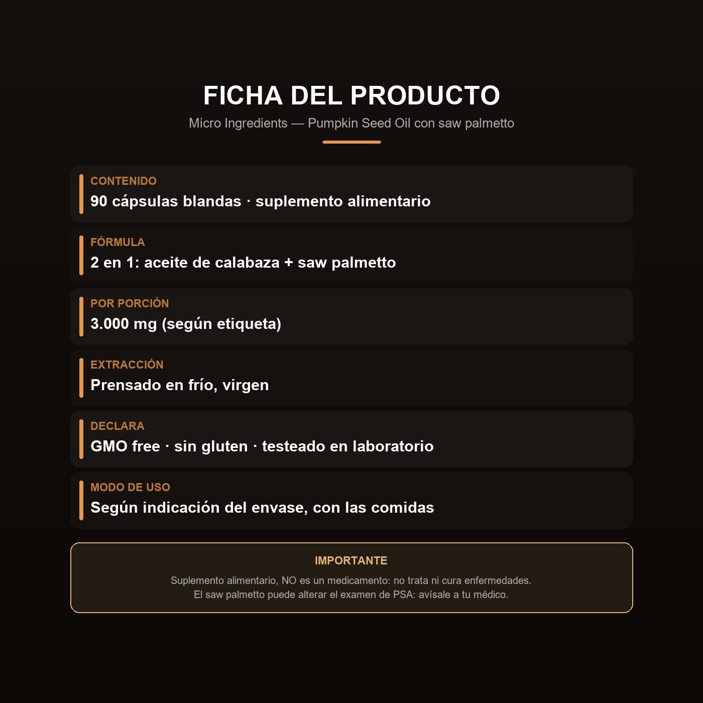Ficha del producto: 3.000 mg por porcion, 90 capsulas y advertencias