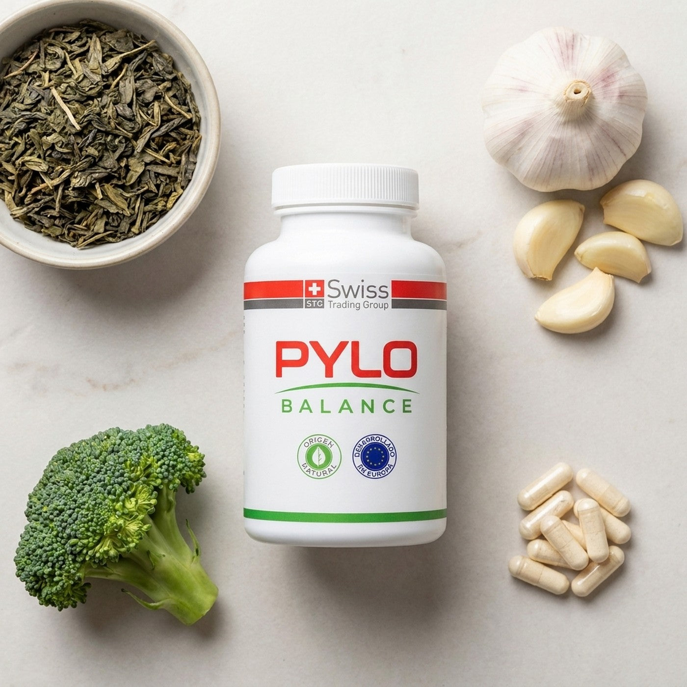 Pylo Balance junto a te verde, ajo y brocoli