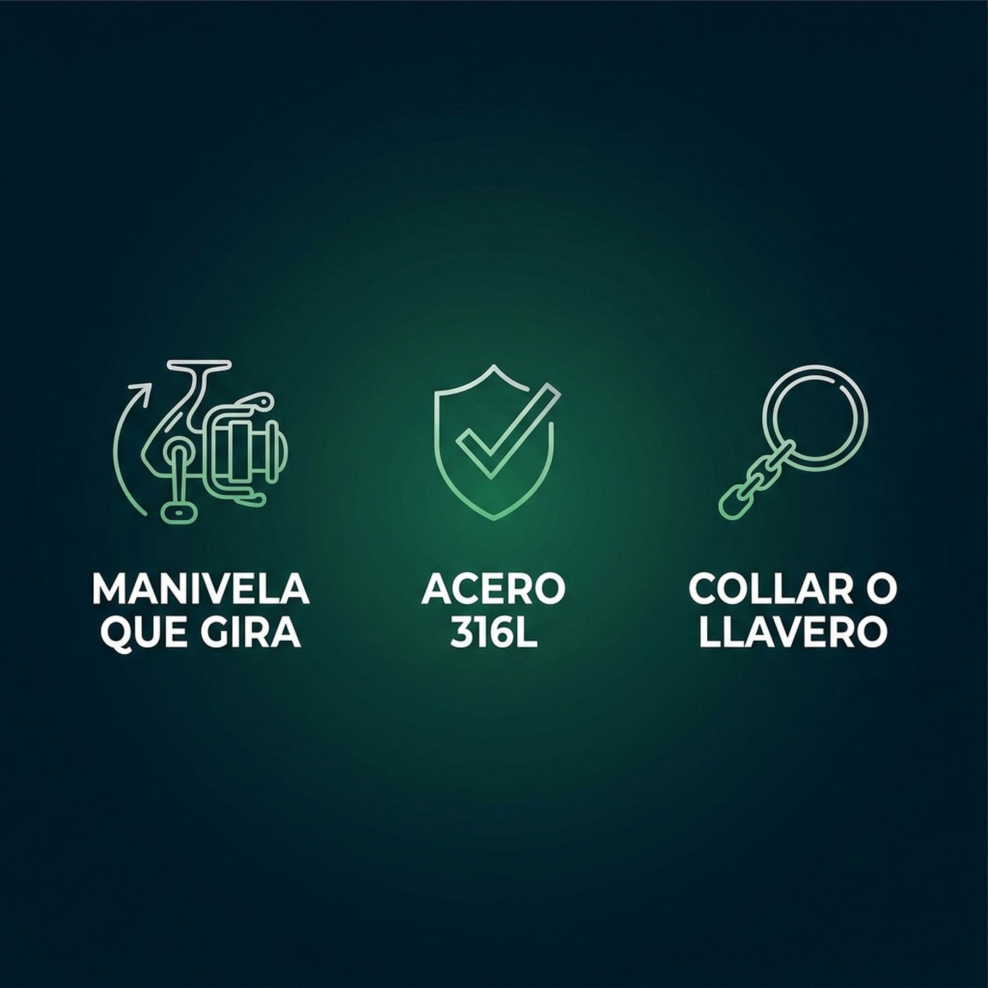 Manivela que gira, acero 316L, collar o llavero