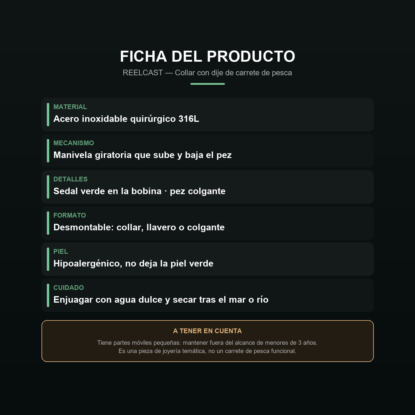 Ficha del collar: acero 316L, manivela giratoria, desmontable