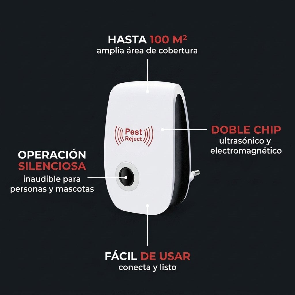 Especificaciones: doble chip, 100 m² de cobertura, silencioso, fácil de usar